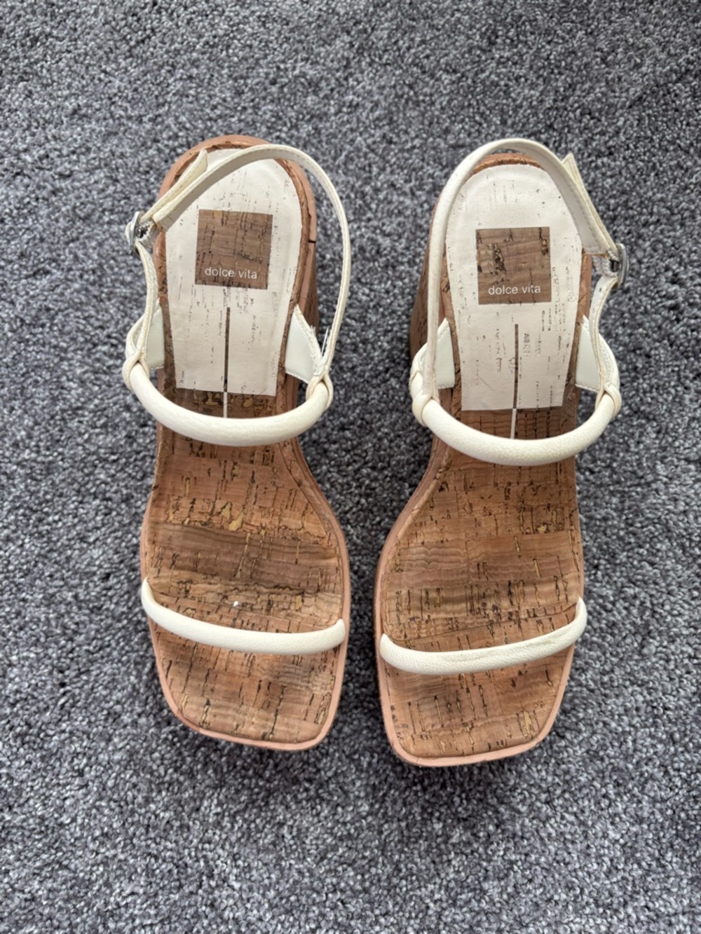 Dolce Vita Cream Leather Cork-Strap Sandals